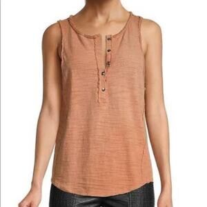 Free People We The Free Josie Henley Tank Top‎ Womens XS Brown Distressed Y2k